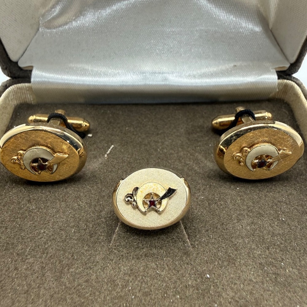 Vintage Royale‎ Gold Tone Cufflinks & Tie Tack Set Vintage Men's Formal Jewelry